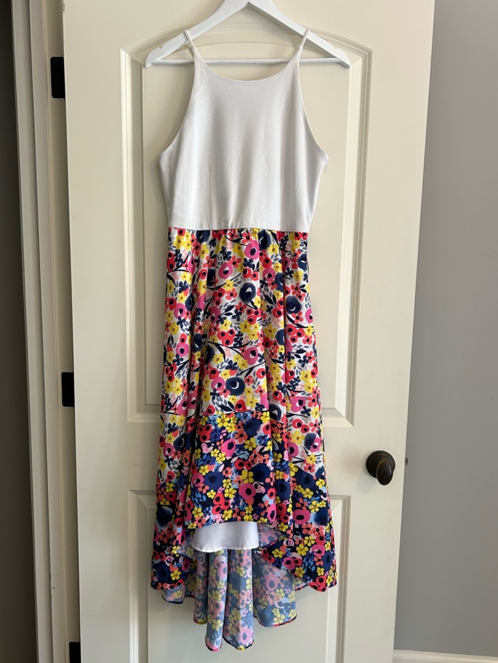 Anthropologie White Tank Floral Hi-Low Dress
